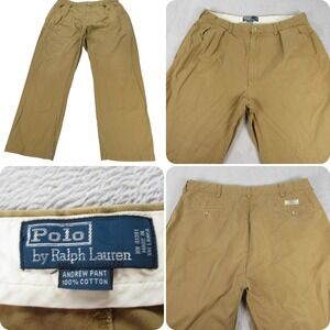 Polo by Ralph Lauren Pants Mens 34x31 Brown Pleated Andrew Pants 100% Cotton